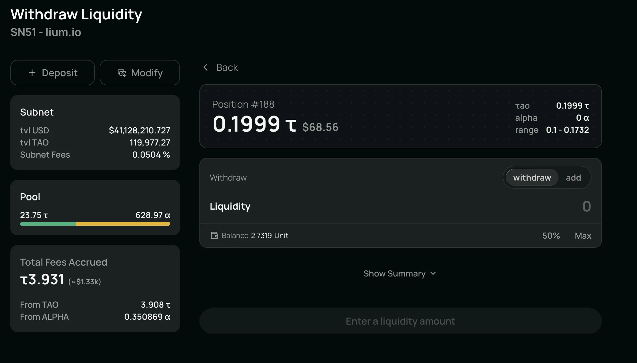 Select Liquidity to Withdraw
